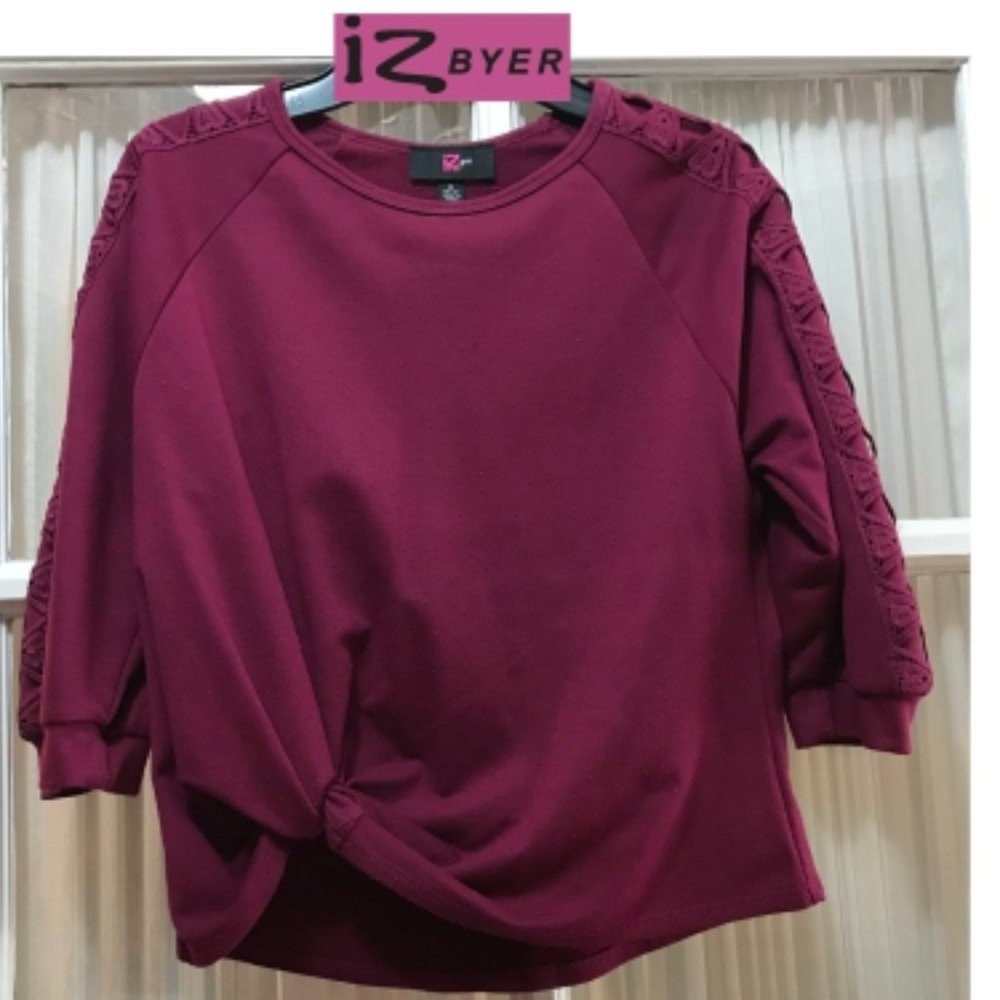 iZ Byer Girl merlot-colored top; decorative shoulder & sleeve; girls' size M